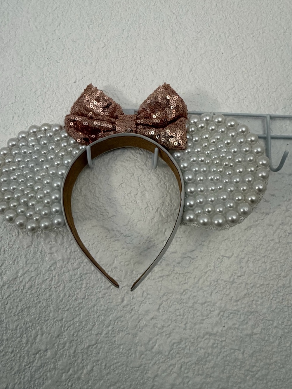 Pearl Mouse Ear Headband with Sequin Bow - Rose Gold